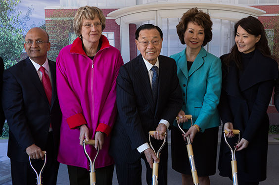 Dean Nitin Nohria, President Drew Faust, Dr. James S. C. Chao, Honorable Elaine Chao, Angela Chao  Photo by Susan Young