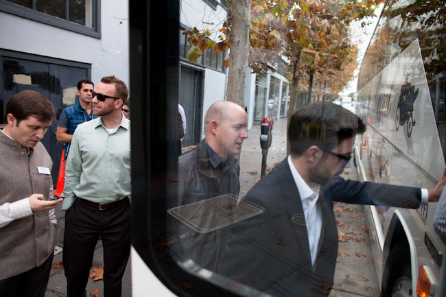 Haas EMBA students get on the bus to visit another startup in San Francisco - Ethan Baron photo