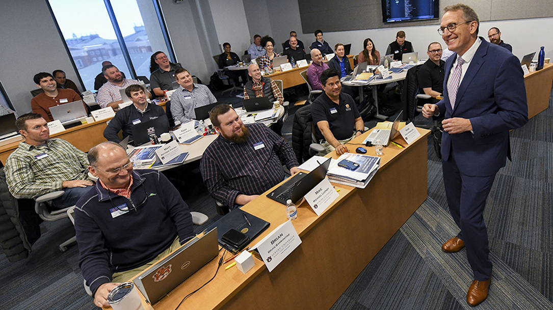 Brian Connelly - Executive MBA students gather in classes on campus for residency week Monday, Jan. 6, 2020, at the Harbert College of Business in Auburn, Ala. (Photo by Julie Bennett)